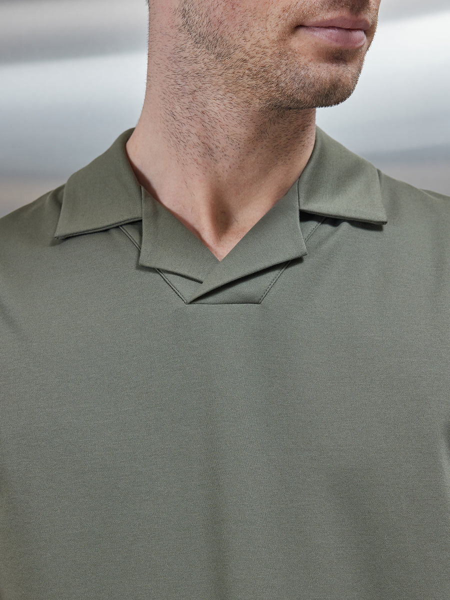 Mercerised Interlock Revere Collar Polo Shirt in Sage