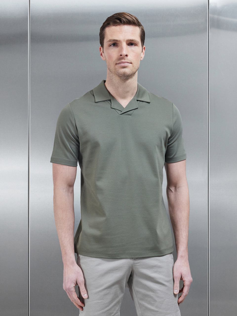 Essential Mercerised Interlock Revere Collar Polo Shirt in Sage