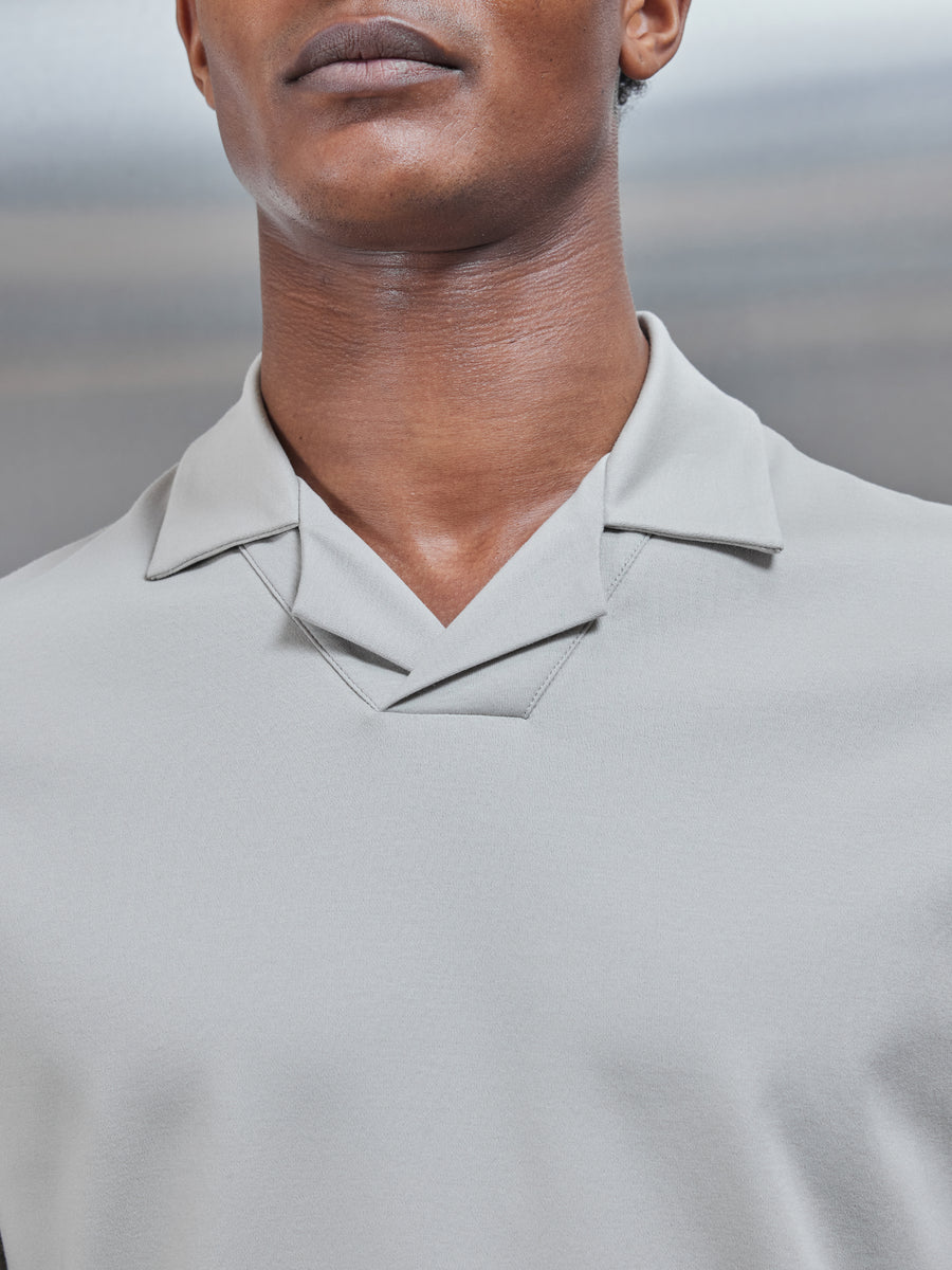 Mercerised Interlock Revere Collar Polo Shirt in Stone