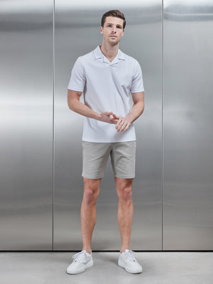 Mercerised Interlock Revere Collar Polo Shirt in White