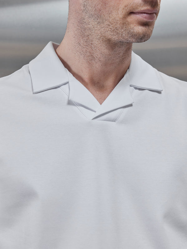 Mercerised Interlock Revere Collar Polo Shirt in White