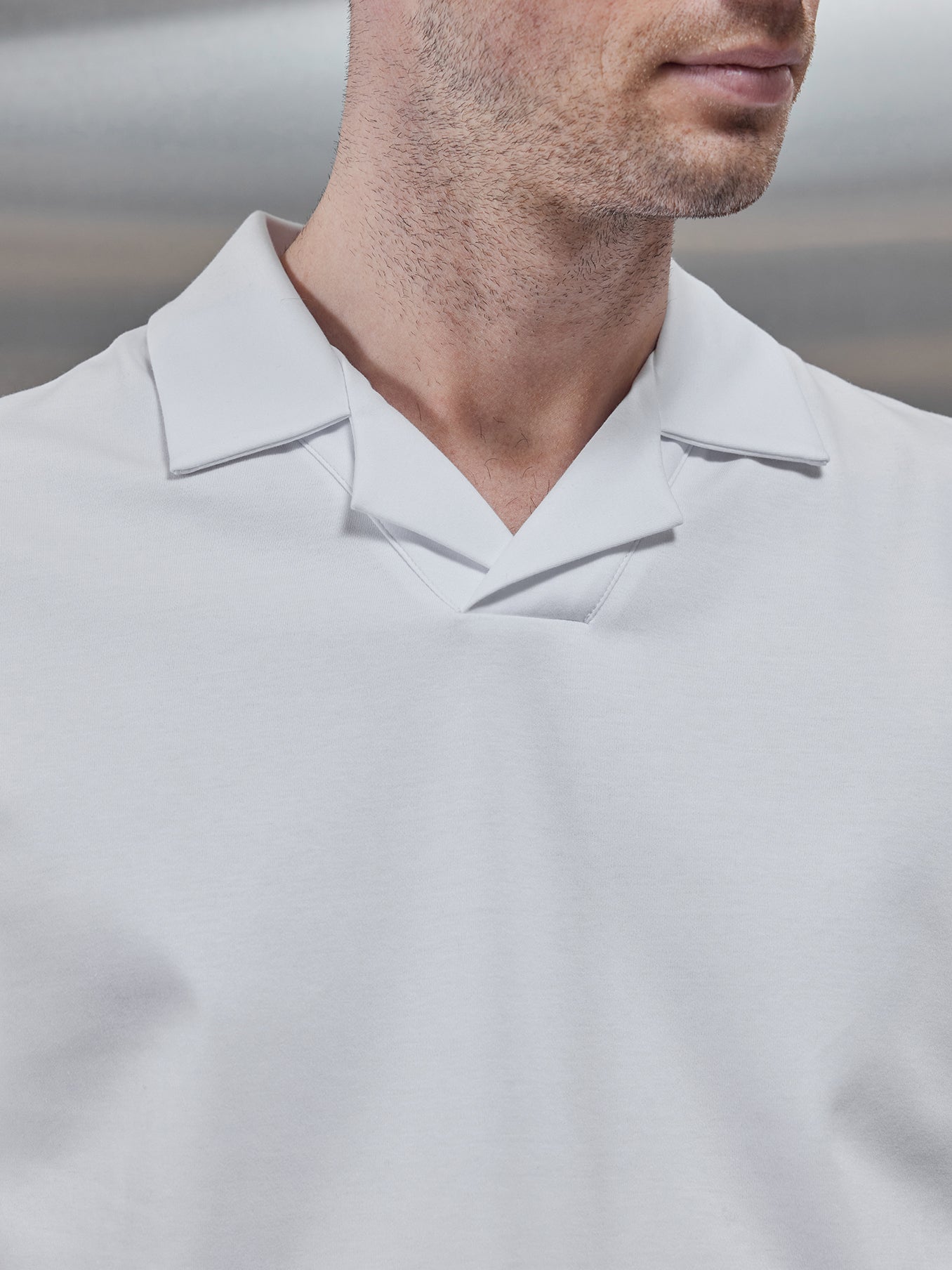 Mercerised Interlock Revere Collar Polo Shirt in White