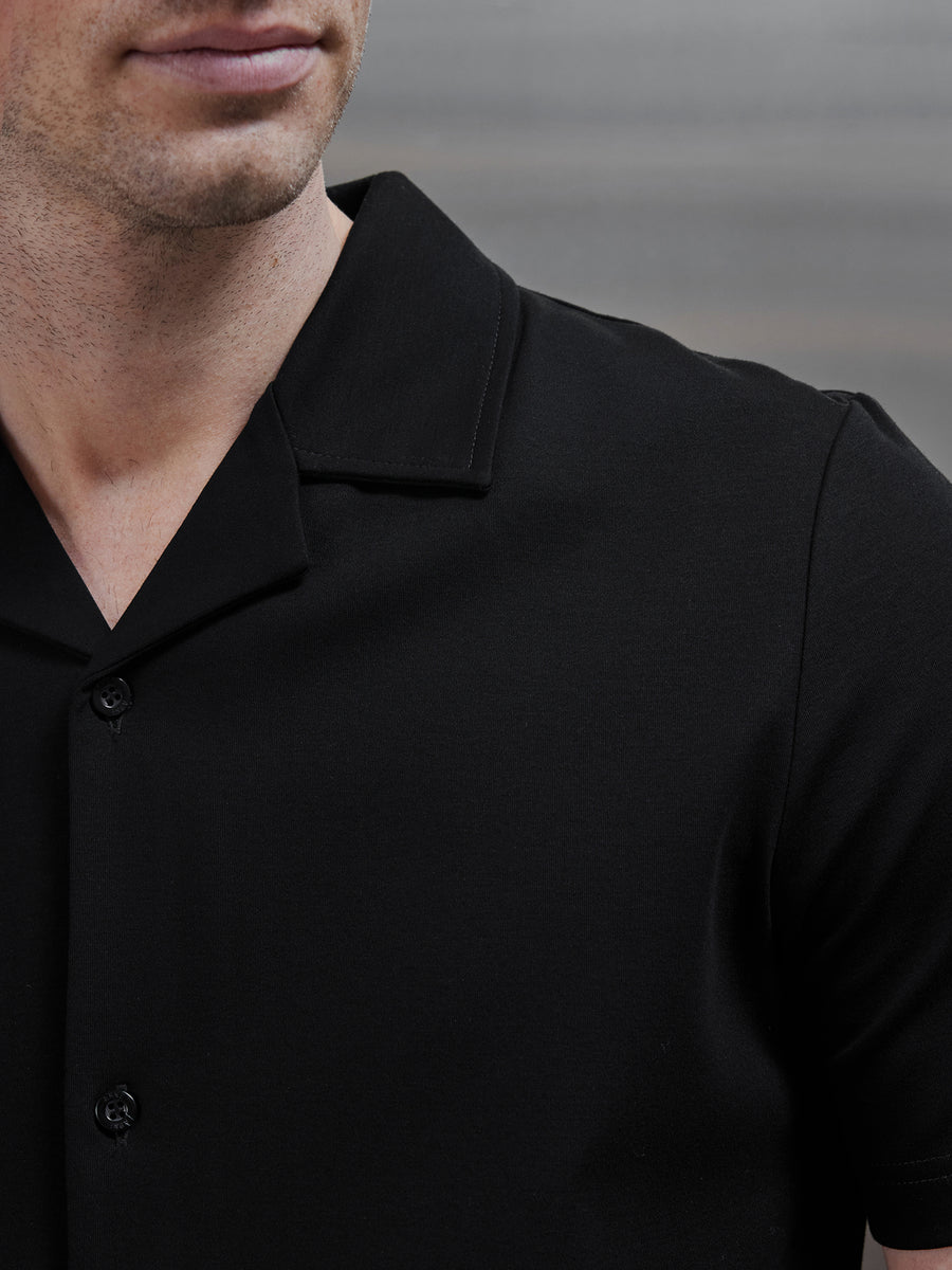 Mercerised Interlock Revere Collar Shirt in Black