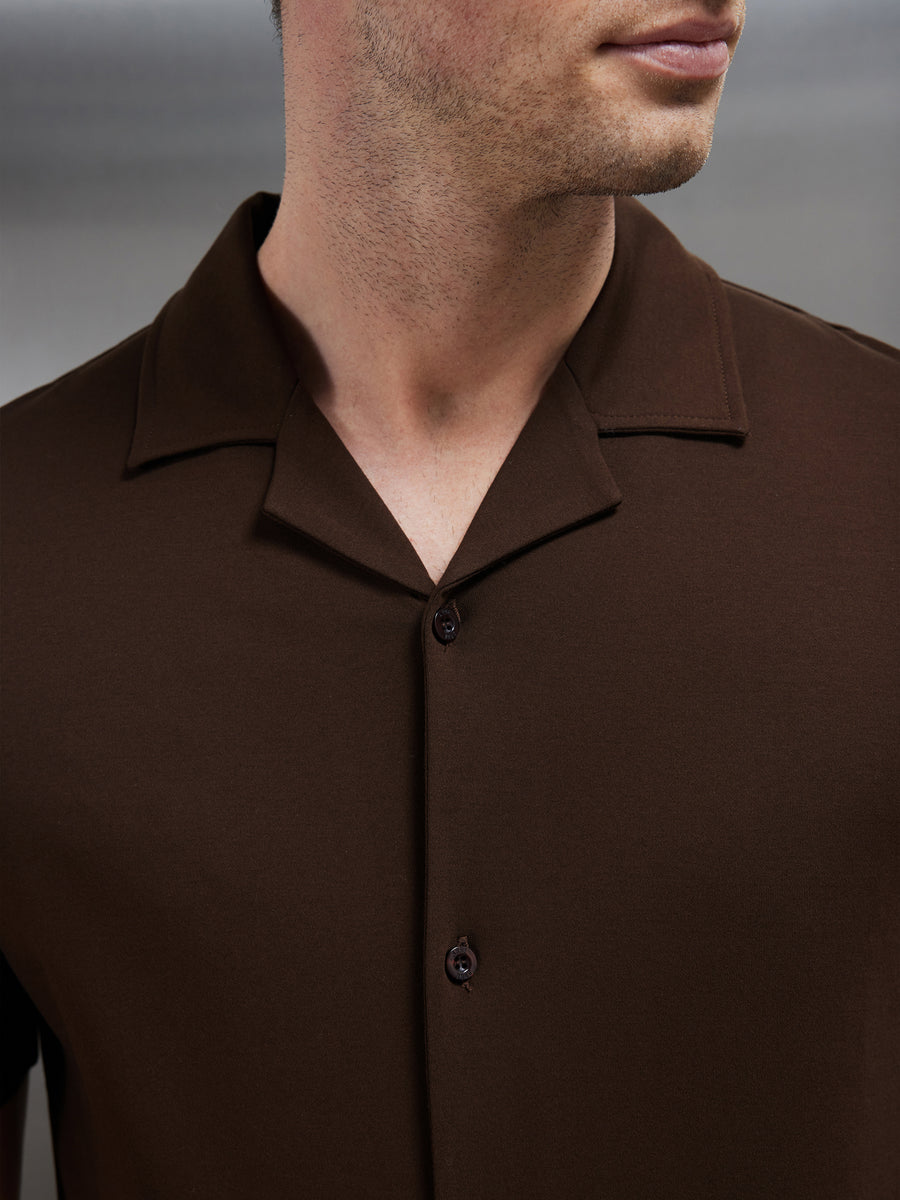 Mercerised Interlock Revere Collar Shirt in Brown