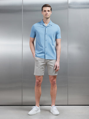 Mercerised Interlock Revere Collar Shirt in Light Blue