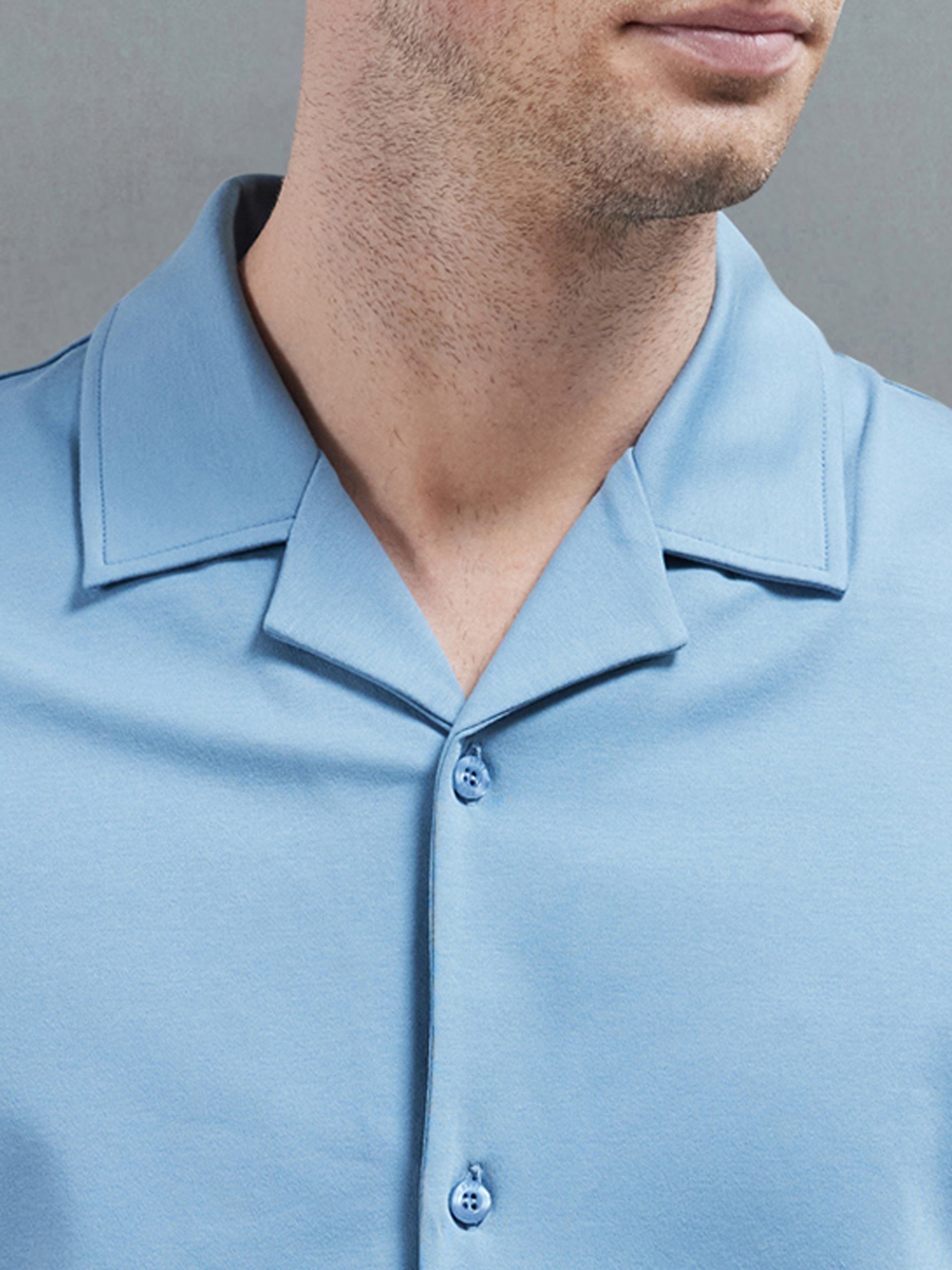 Mercerised Interlock Revere Collar Shirt in Light Blue