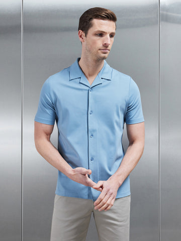 Mercerised Interlock Revere Collar Shirt in Light Blue