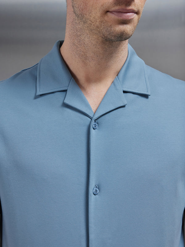Mercerised Interlock Revere Collar Shirt in Light Blue