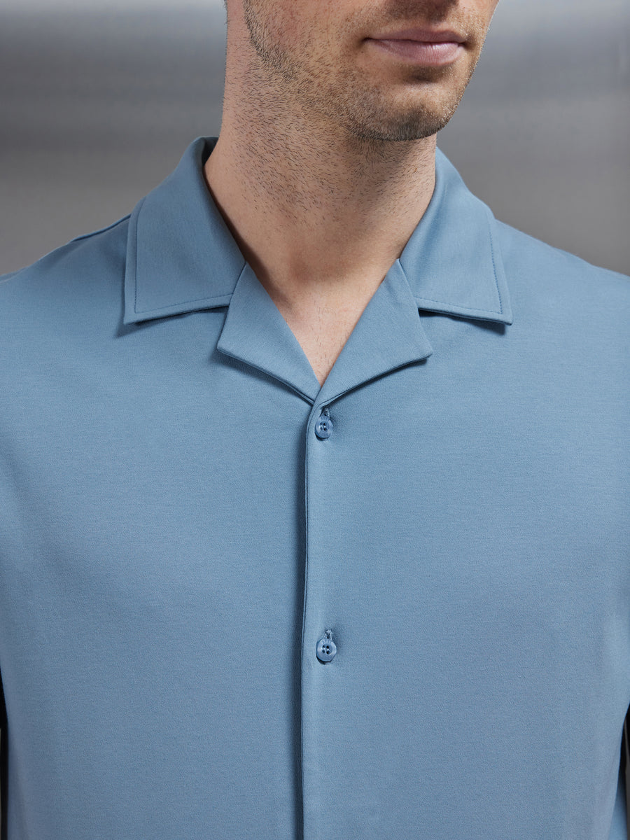Mercerised Interlock Revere Collar Shirt in Light Blue
