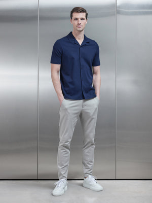 Mercerised Interlock Revere Collar Shirt in Navy