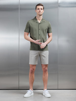 Mercerised Interlock Revere Collar Shirt in Sage