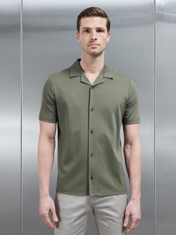 Mercerised Interlock Revere Collar Shirt in Sage