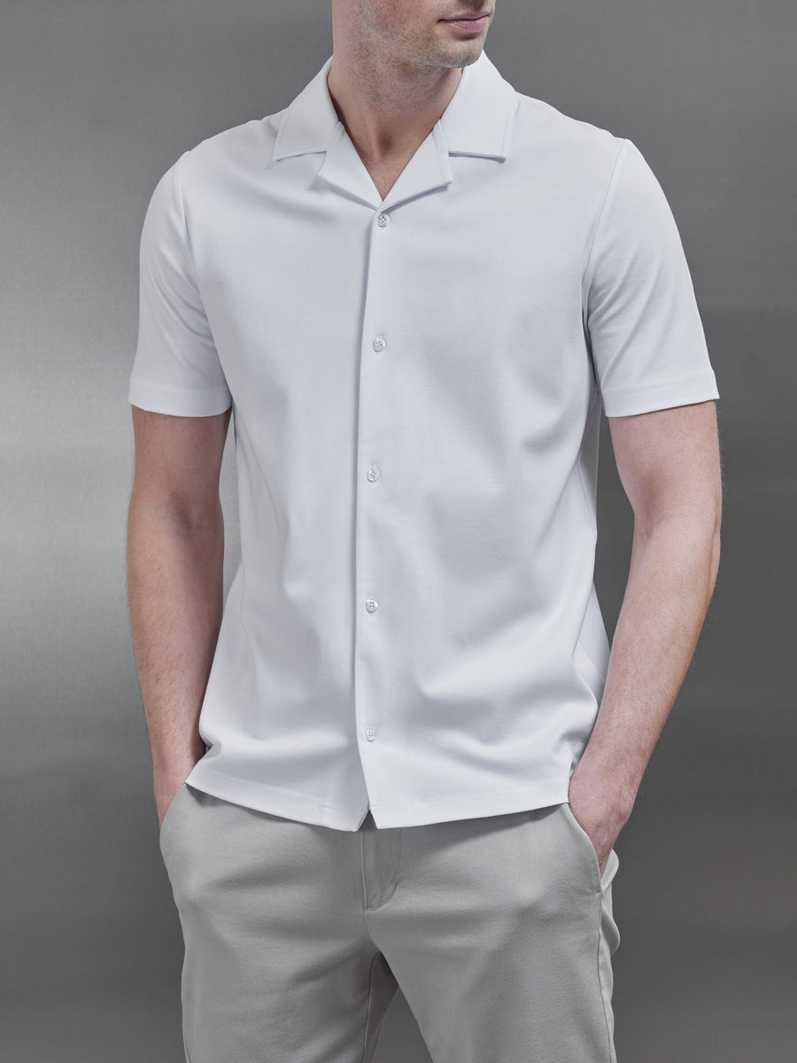 Mercerised Interlock Revere Collar Shirt in White