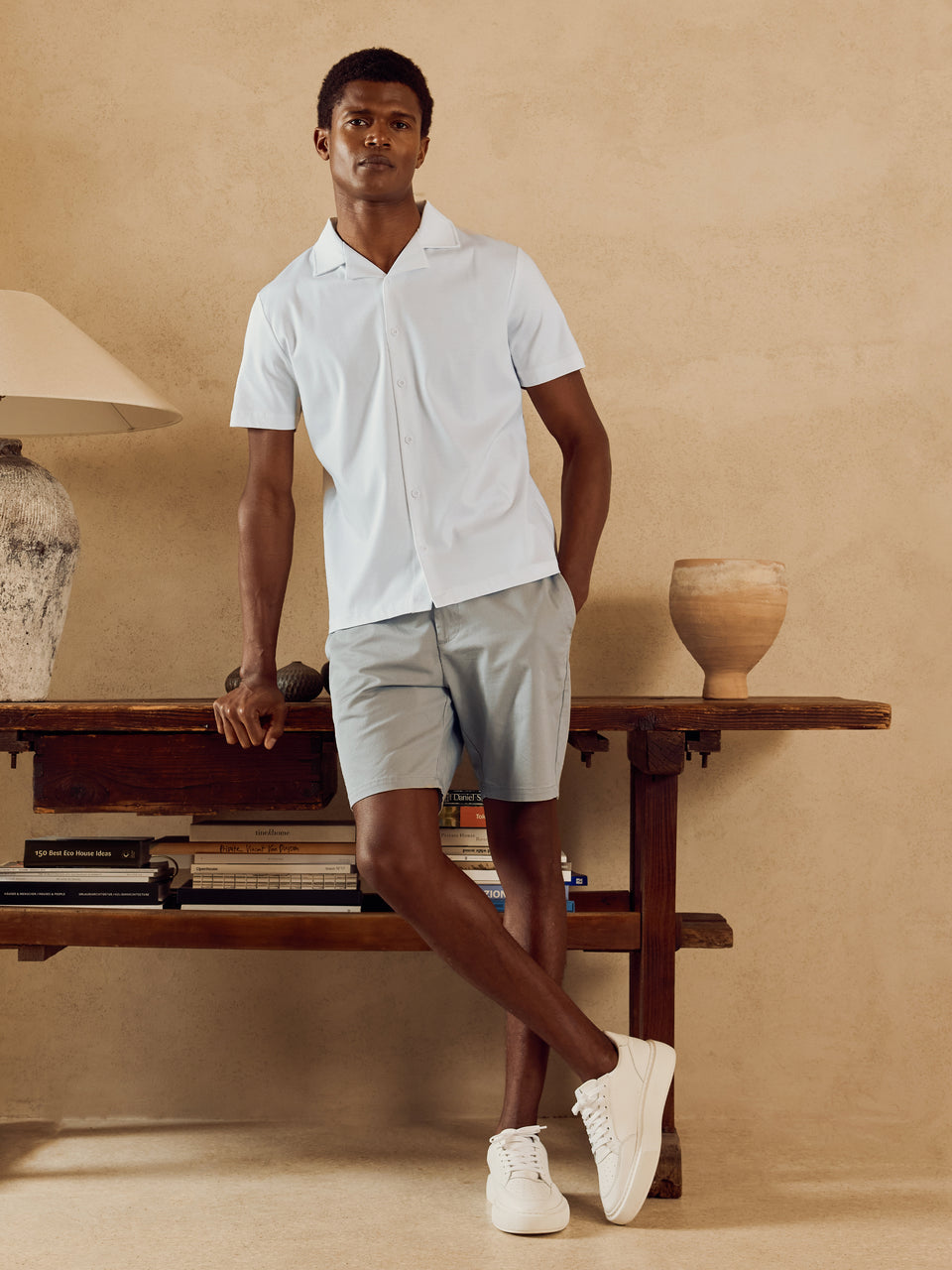 Mercerised Interlock Revere Collar Shirt in White