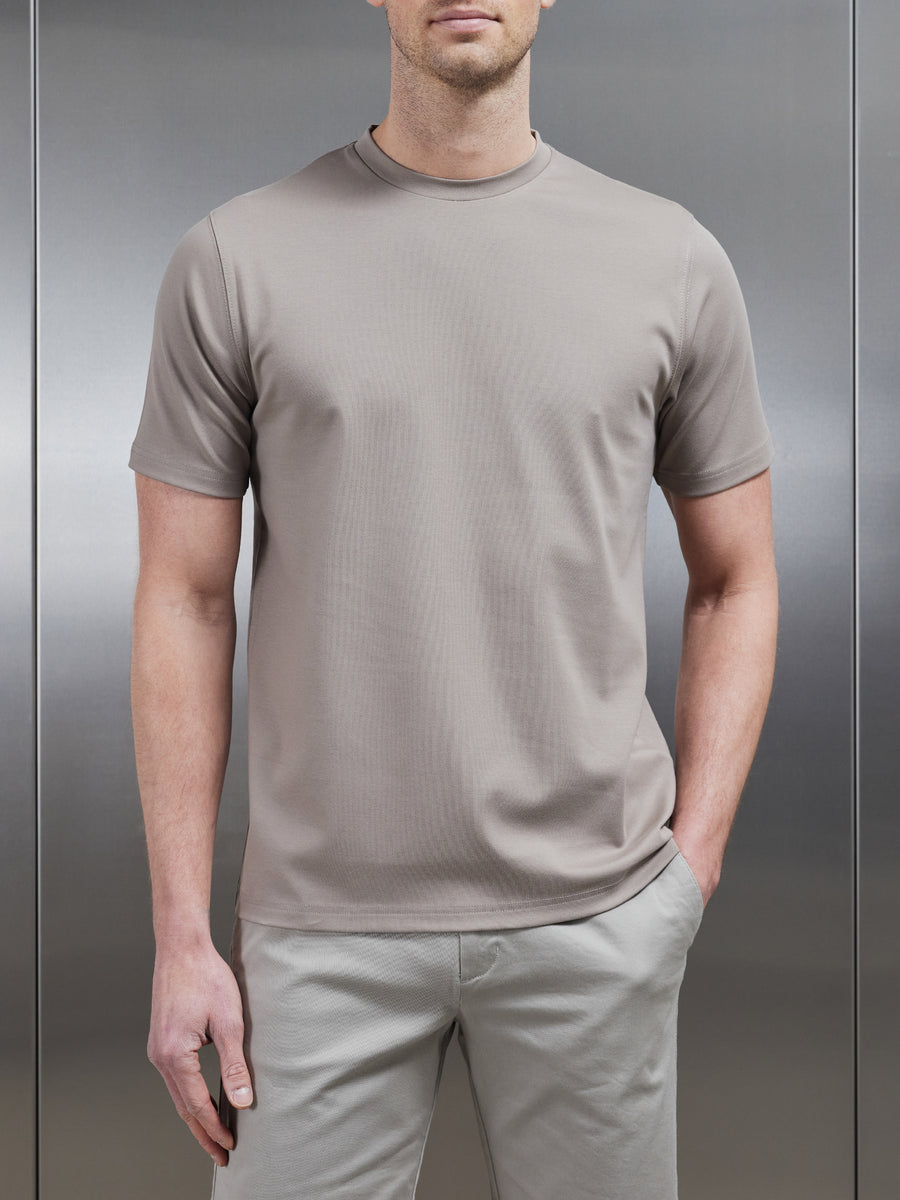 Essential Mercerised Interlock T-Shirt in Taupe