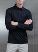 Mercerised Cotton Long Sleeve Polo Shirt in Black