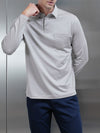 Mercerised Cotton Long Sleeve Polo Shirt in Stone