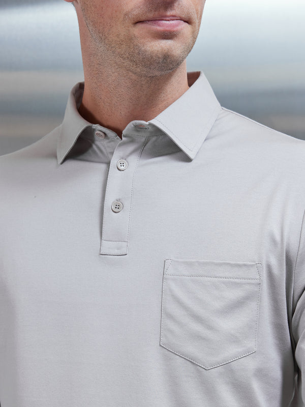 Mercerised Cotton Long Sleeve Polo Shirt in Stone