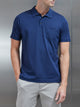 Mercerised Pique Button Polo Shirt in Navy