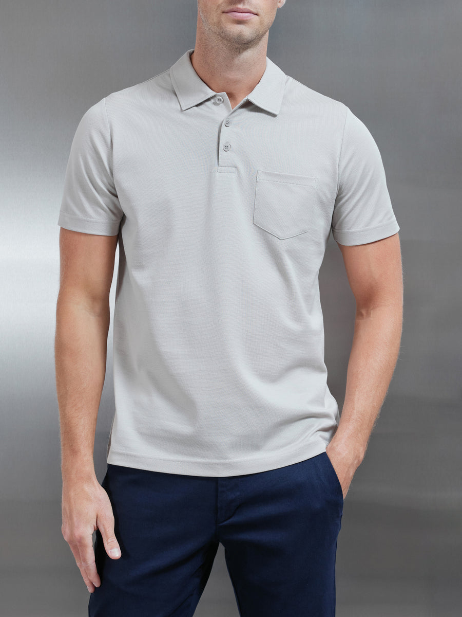 Mercerised Pique Button Polo Shirt in Stone
