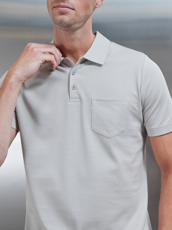 Mercerised Pique Button Polo Shirt in Stone