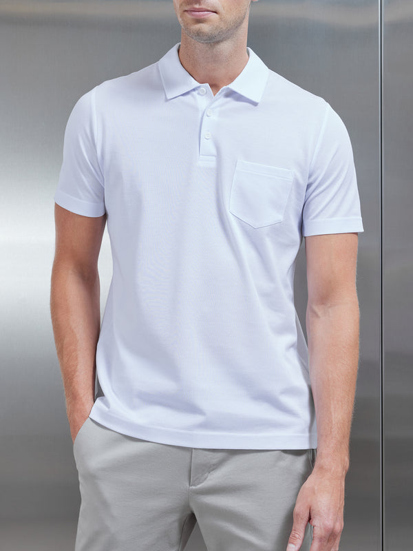 Mercerised Pique Button Polo Shirt in White