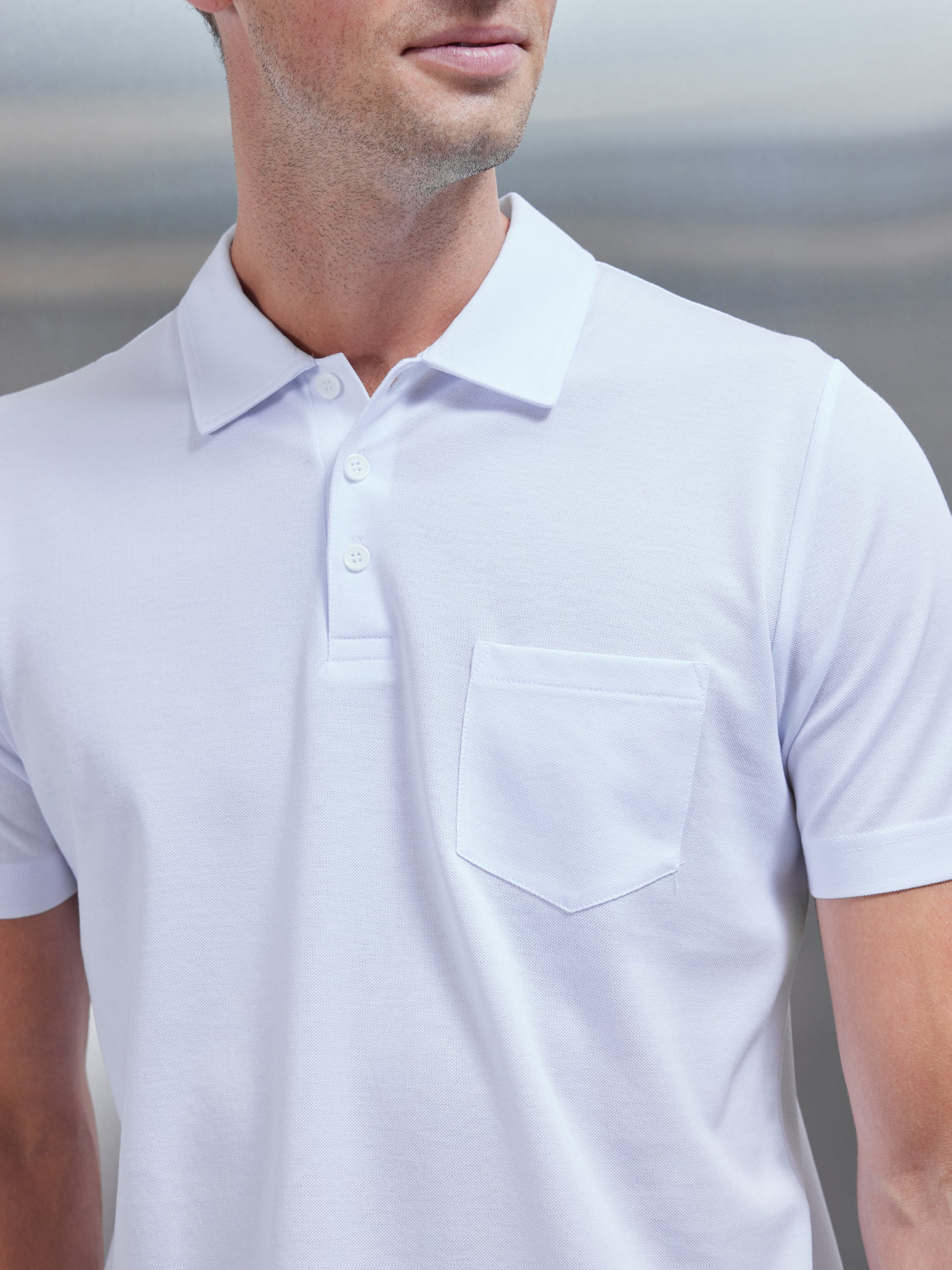 Mercerised Pique Button Polo Shirt in White