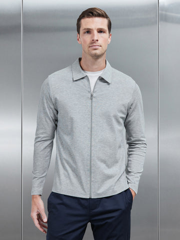 Mercerised Pique Zip Through Jacket in Marl Grey