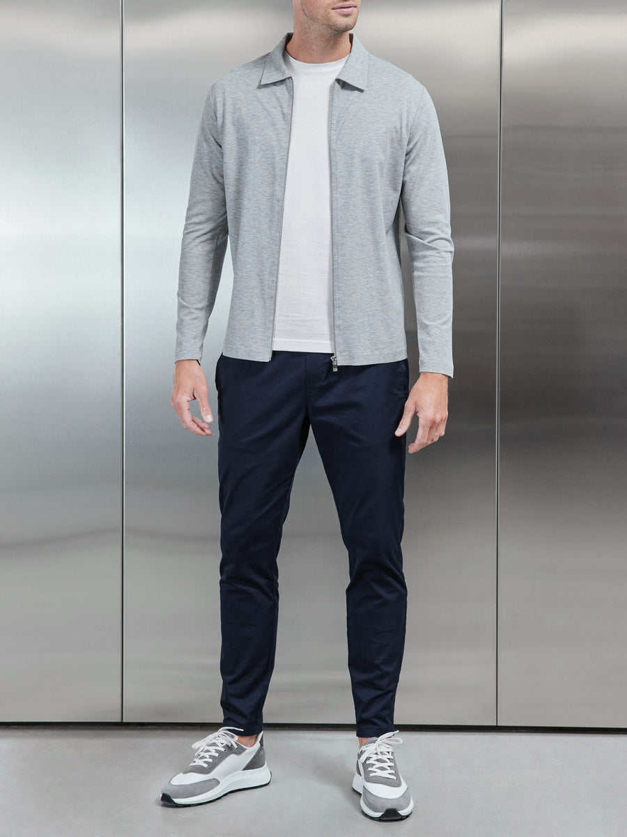 Mercerised Pique Zip Through Jacket in Marl Grey