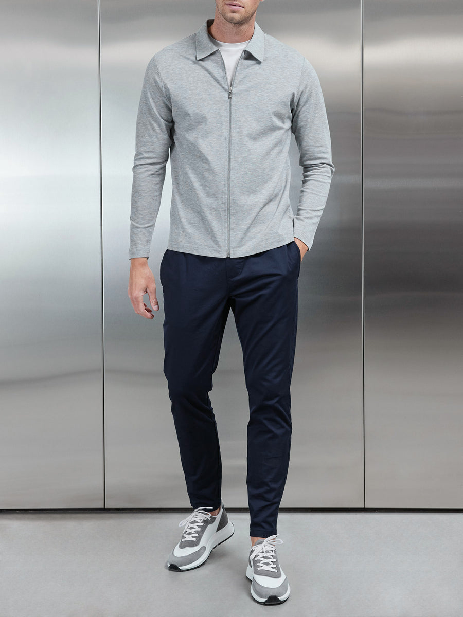 Mercerised Pique Zip Through Jacket in Marl Grey