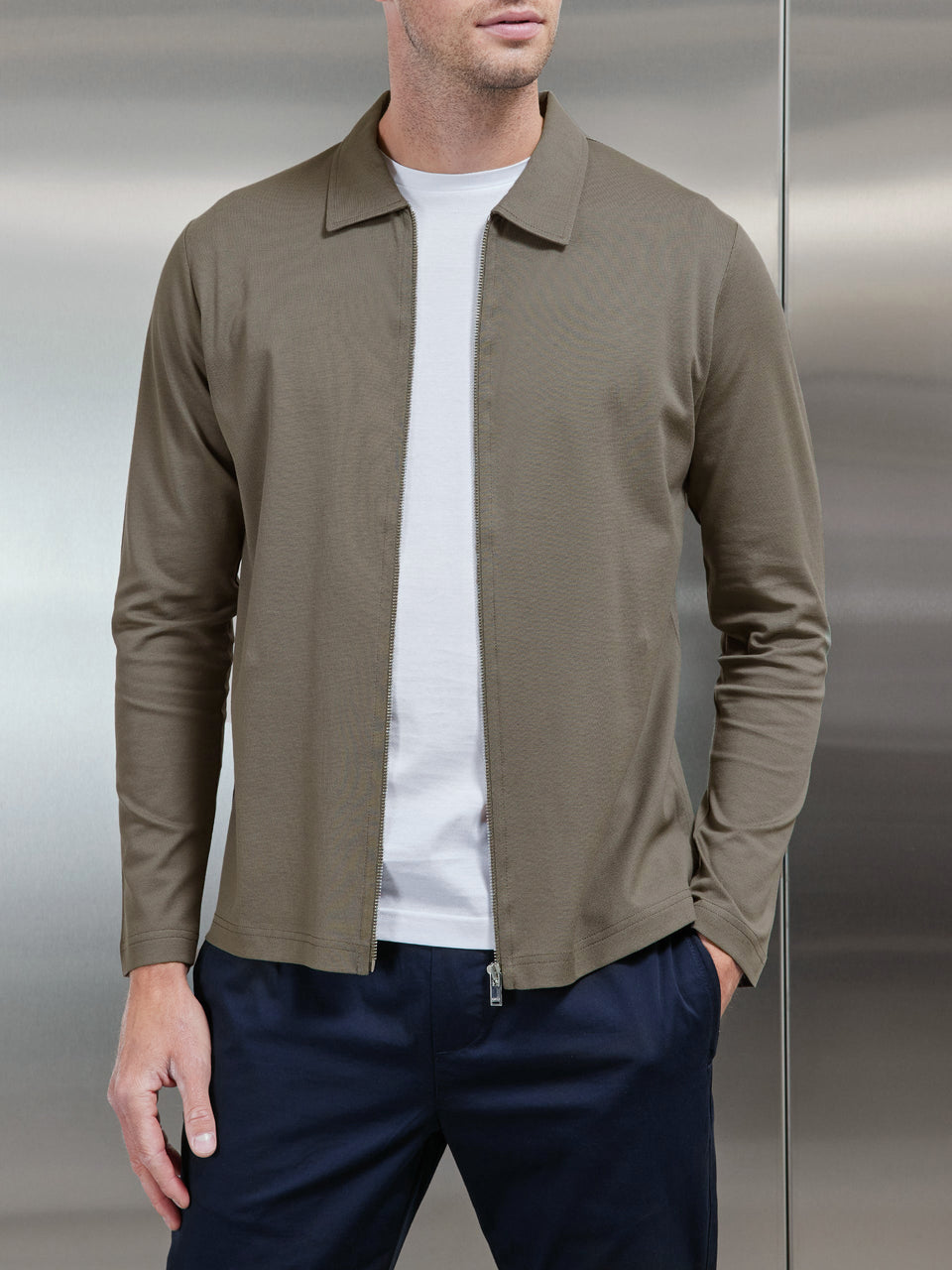 Mercerised Pique Zip Through Jacket in Sage