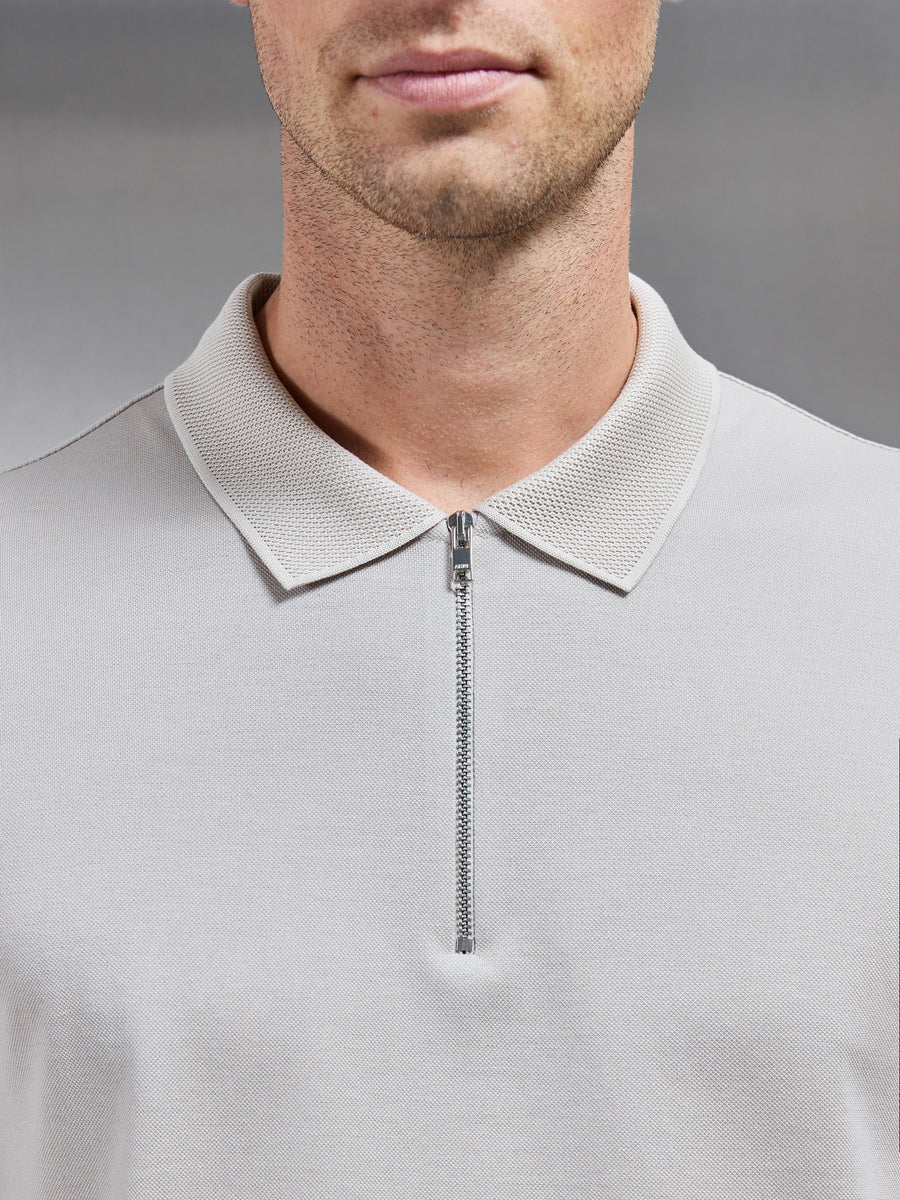 Mercerised Pique Textured Collar Polo Shirt in Stone