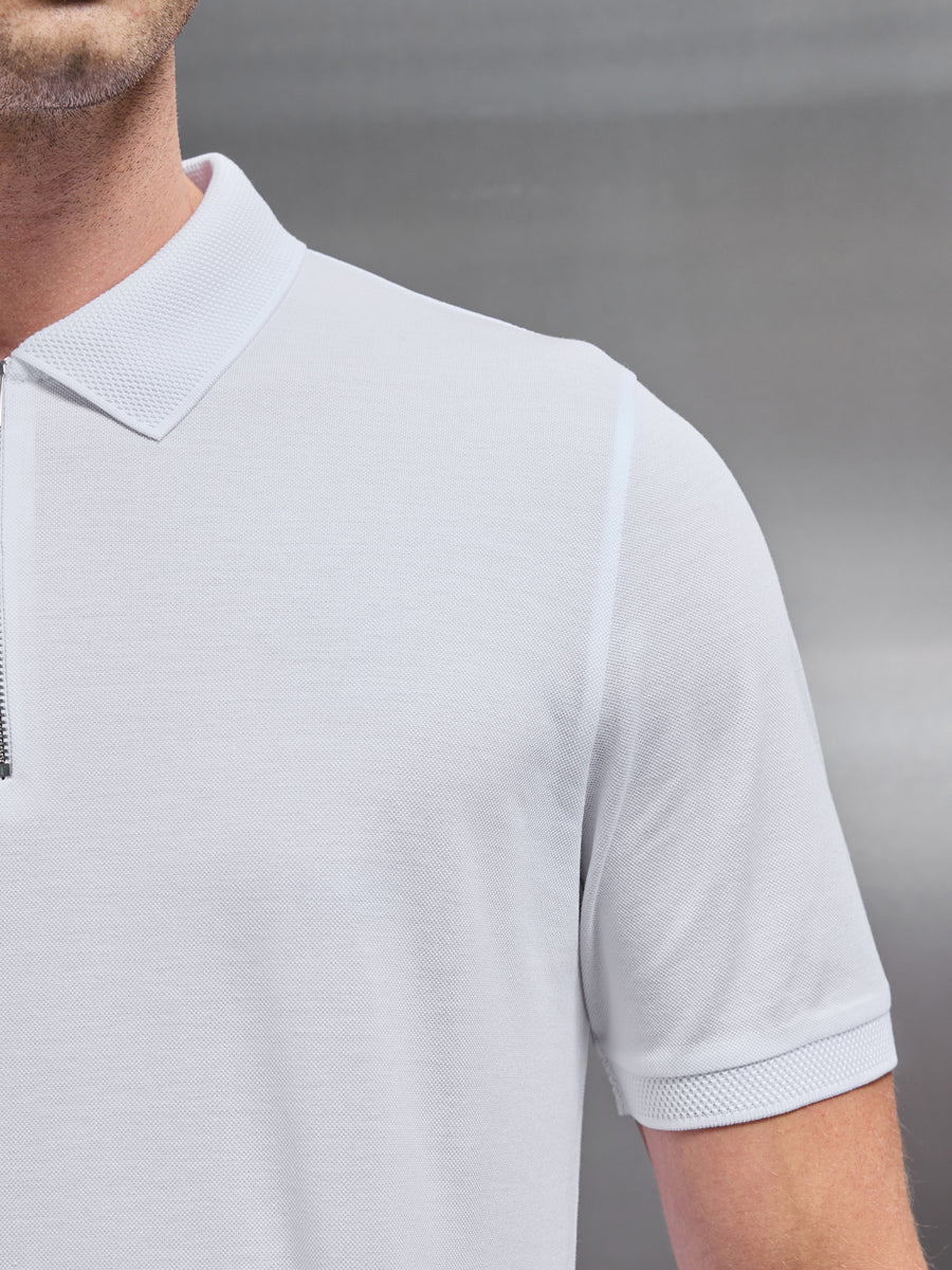 Mercerised Pique Textured Collar Polo Shirt in White