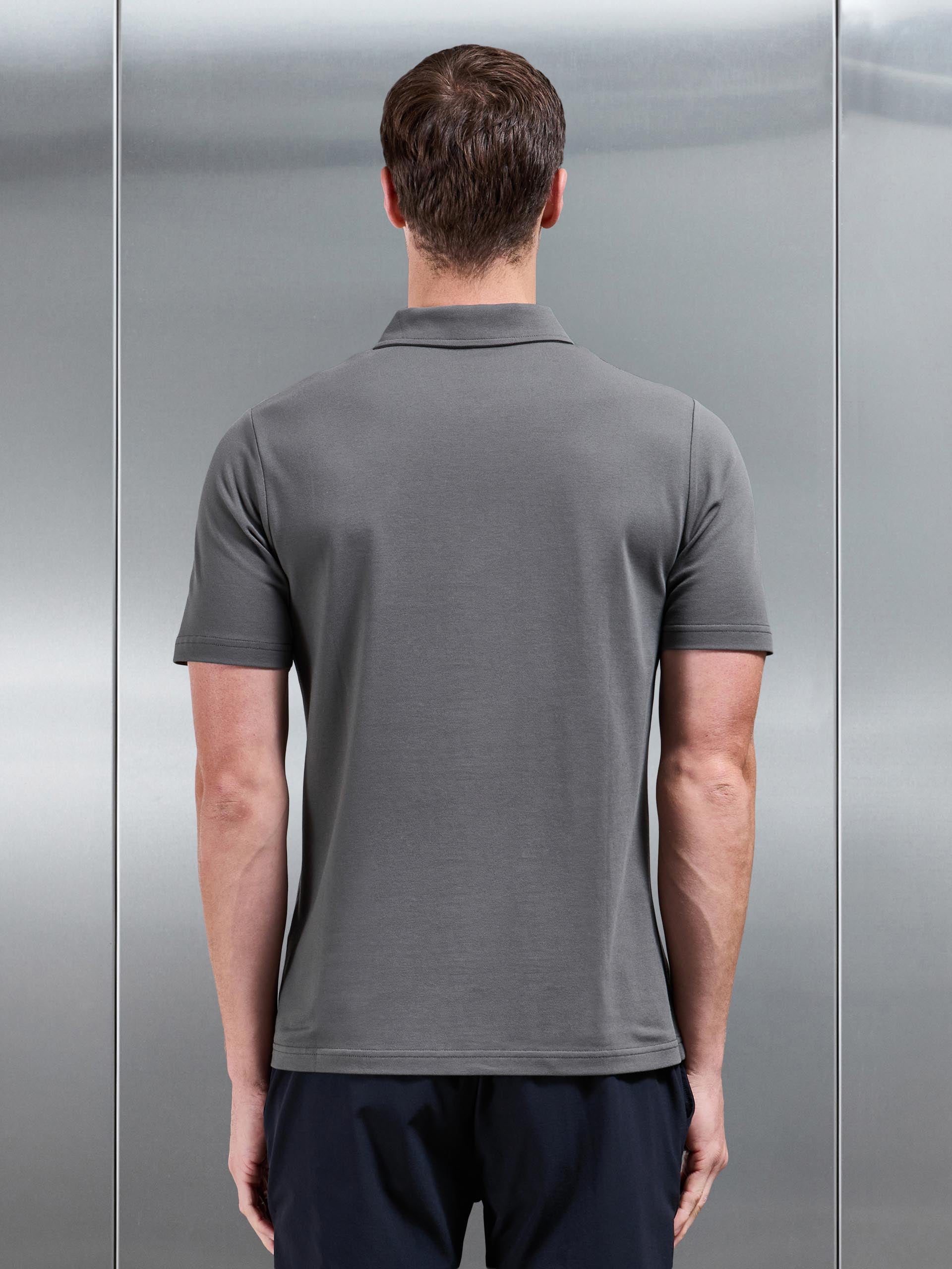 Mercerised Pique Zip Polo Shirt in Grey