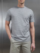 Mercerised Cotton Space Dye Striped T-Shirt in Grey