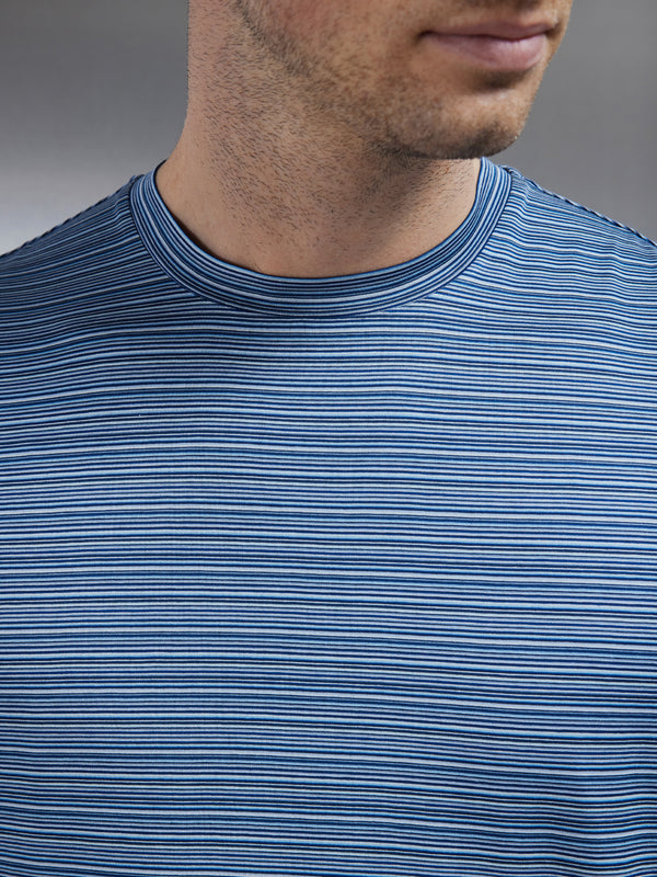Mercerised Cotton Space Dye Striped T-Shirt in Navy