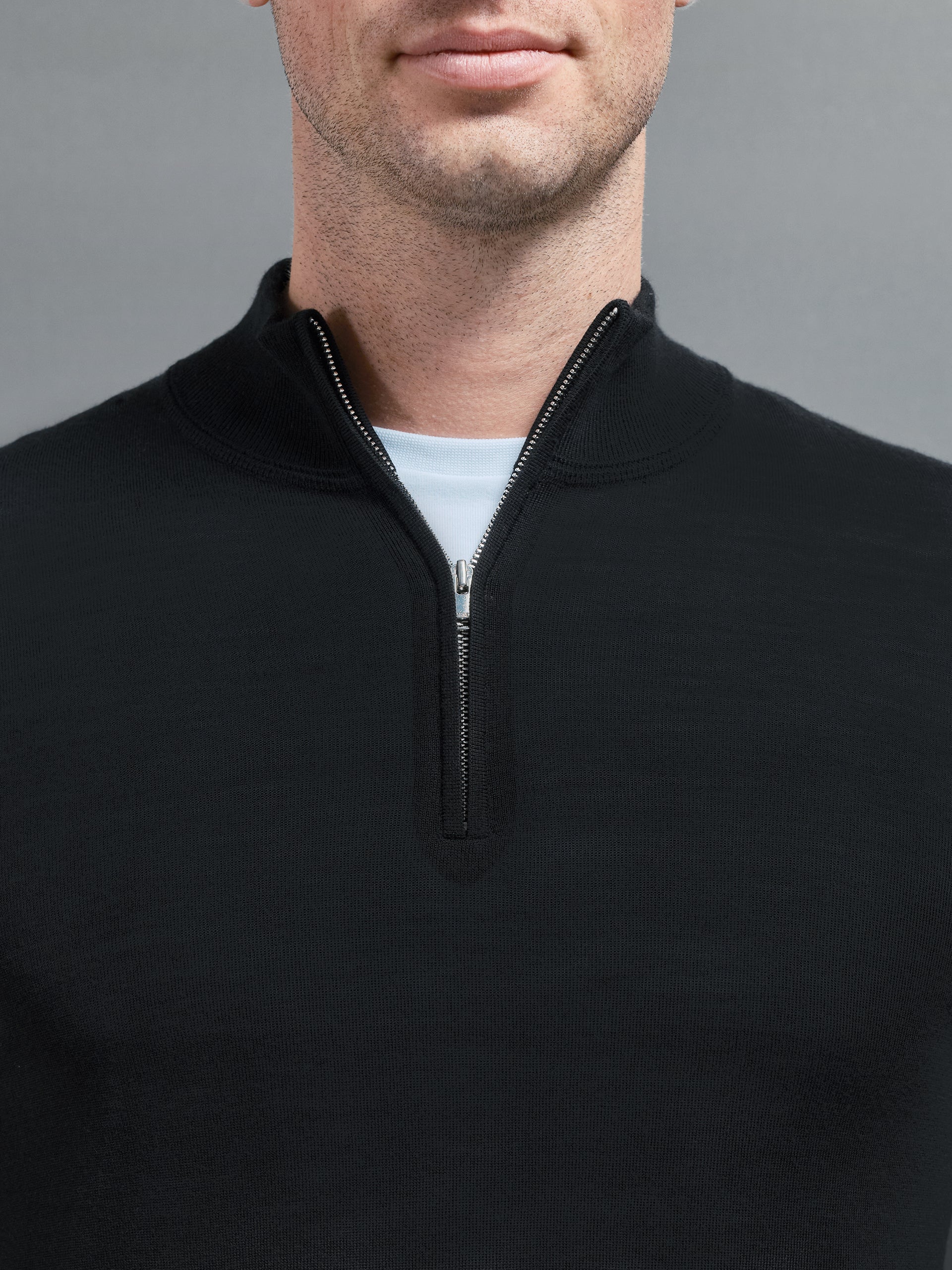 Merino Wool Funnel Neck in Black