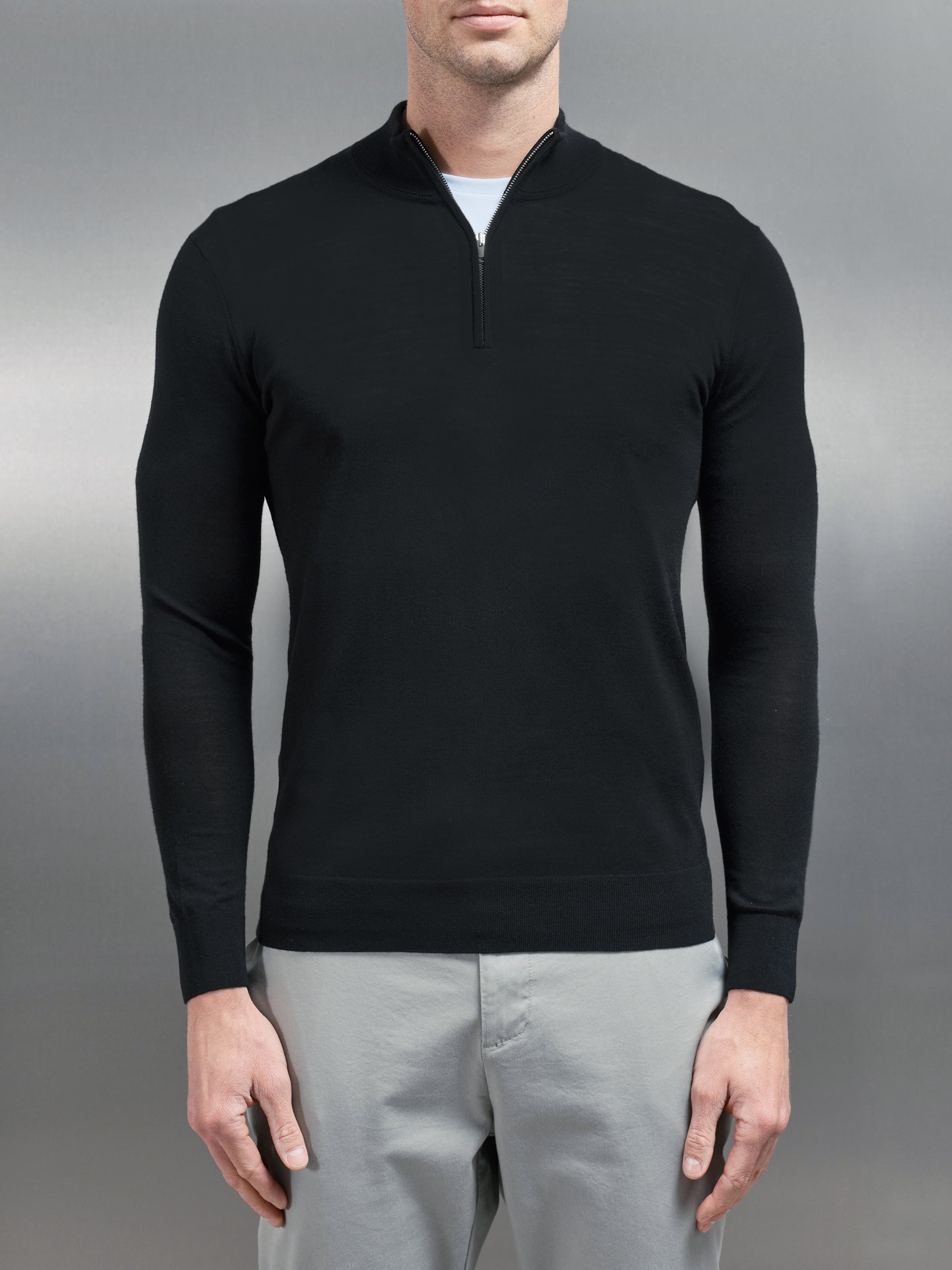 Merino Wool Funnel Neck in Black