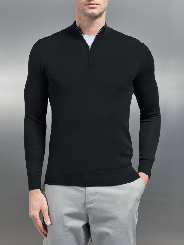 Merino Wool Funnel Neck in Black