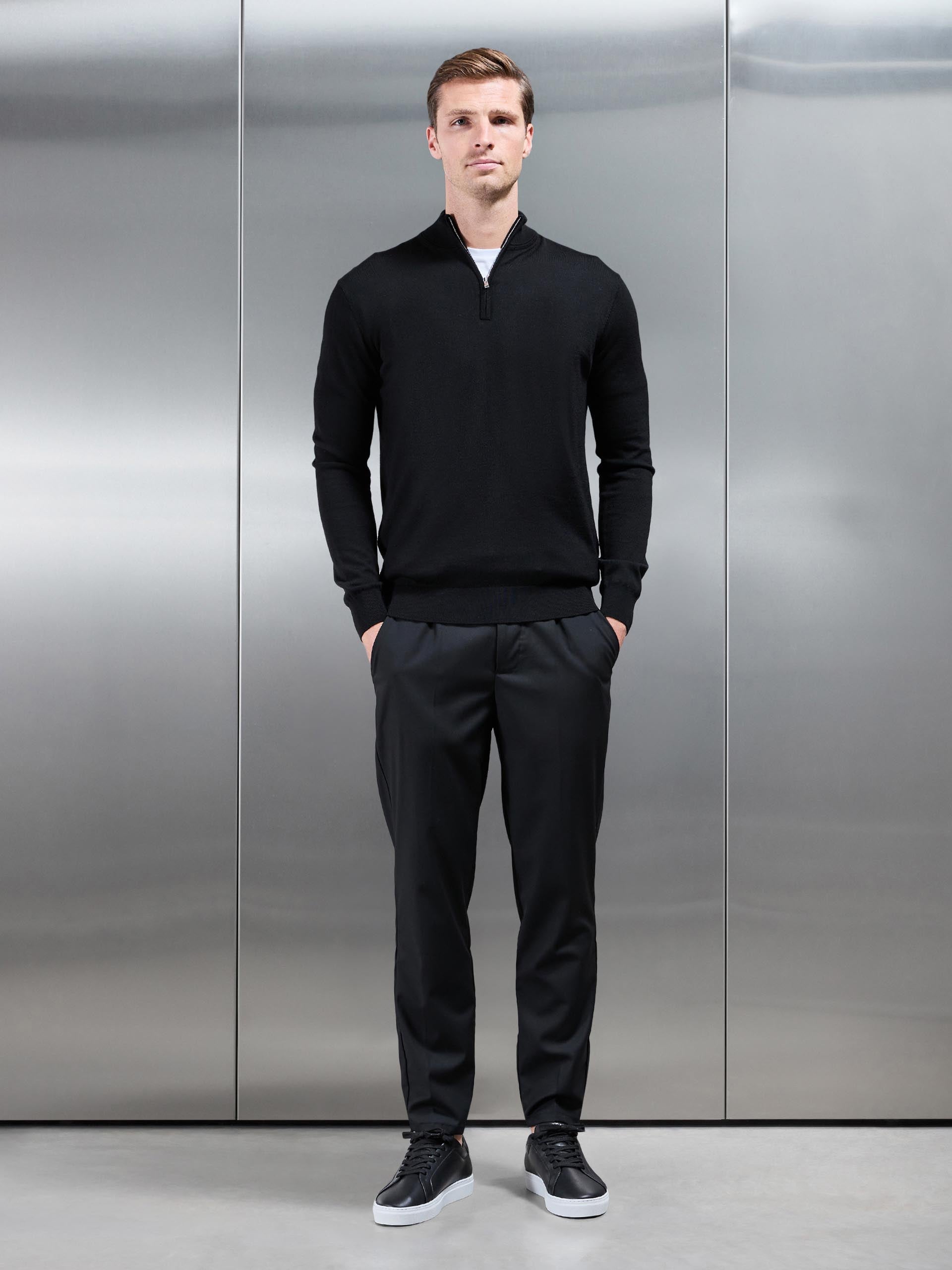 Merino Wool Funnel Neck In Black