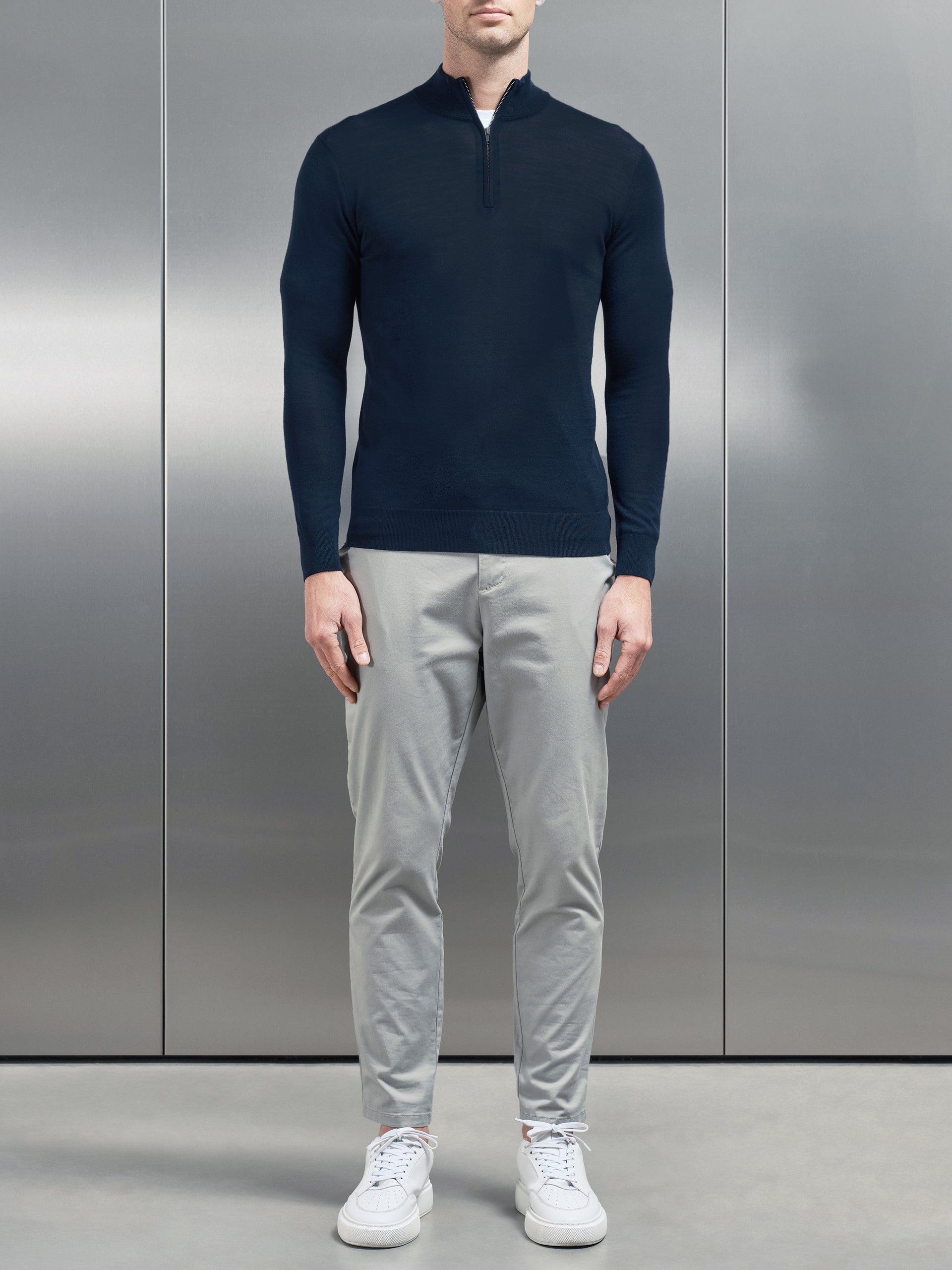 Merino Wool Funnel Neck in Navy