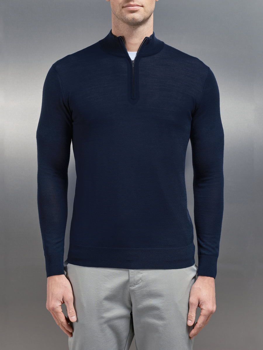 Merino Wool Funnel Neck in Navy