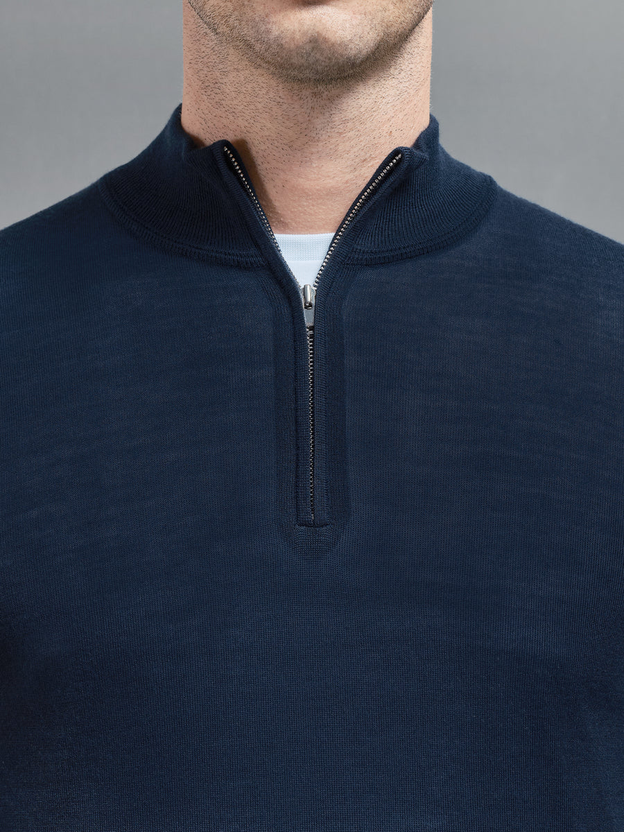 Merino Wool Funnel Neck in Navy