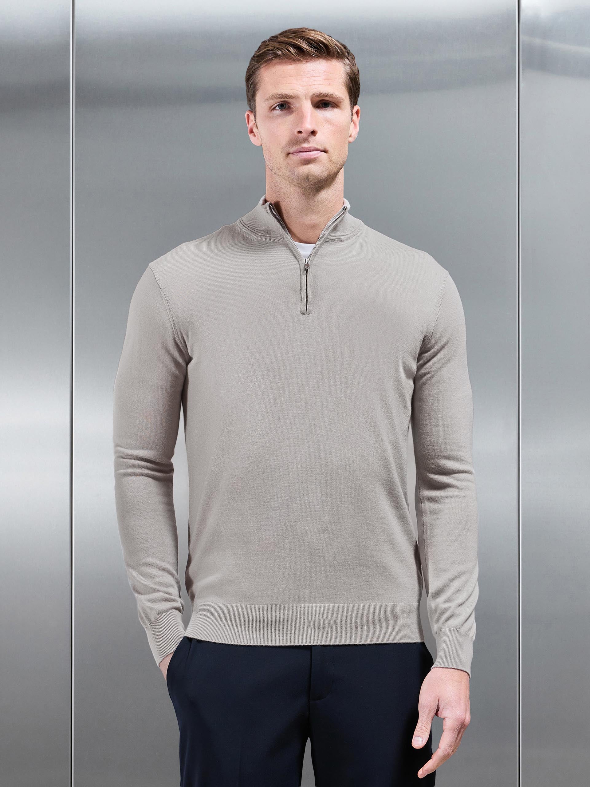 Merino Wool Funnel Neck In Stone