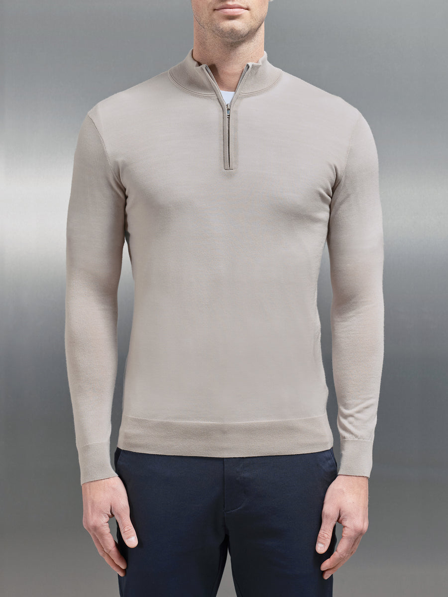 Merino Wool Funnel Neck in Stone