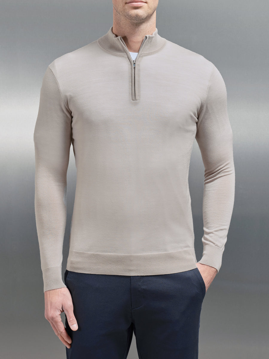 Merino Wool Funnel Neck in Stone