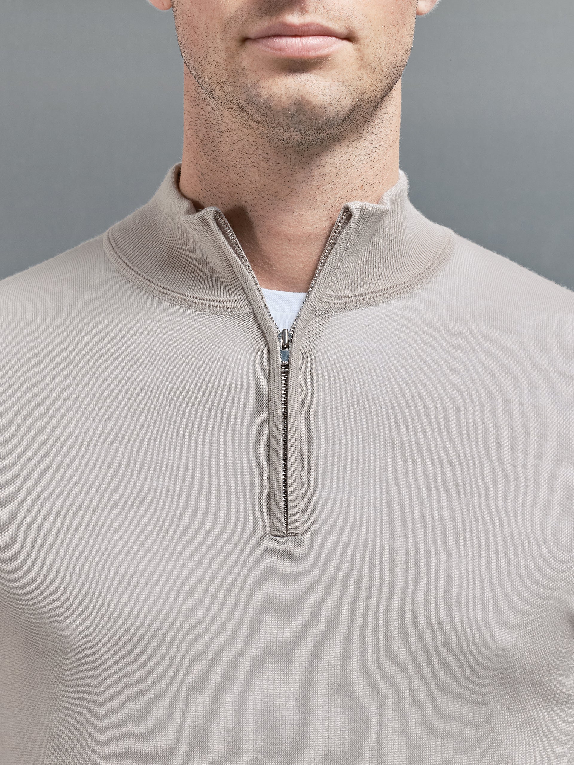 Merino Wool Funnel Neck in Stone