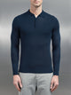 Merino Wool Long Sleeve Button Polo Shirt in Navy