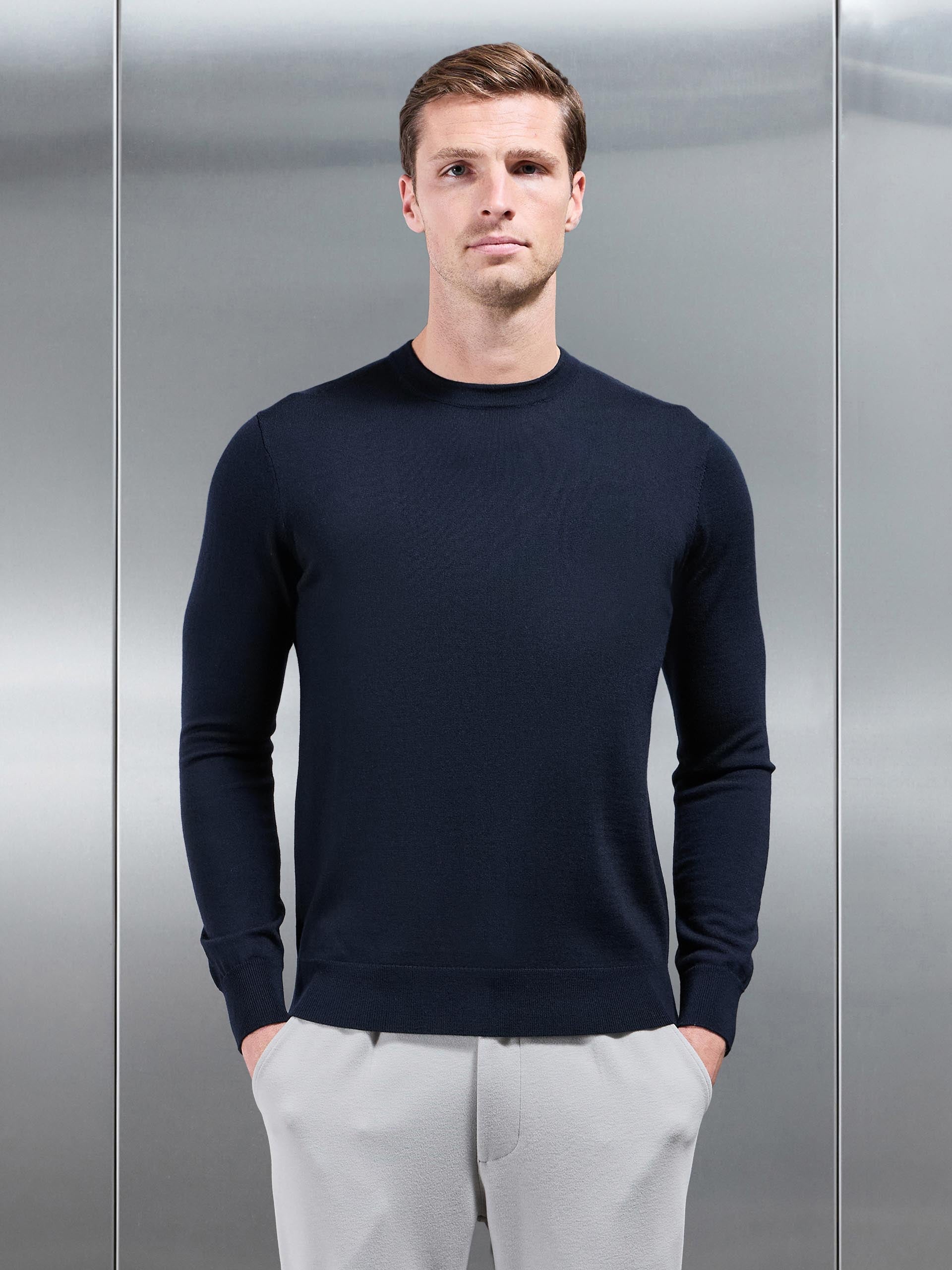 Merino Wool Sweatshirt In Navy