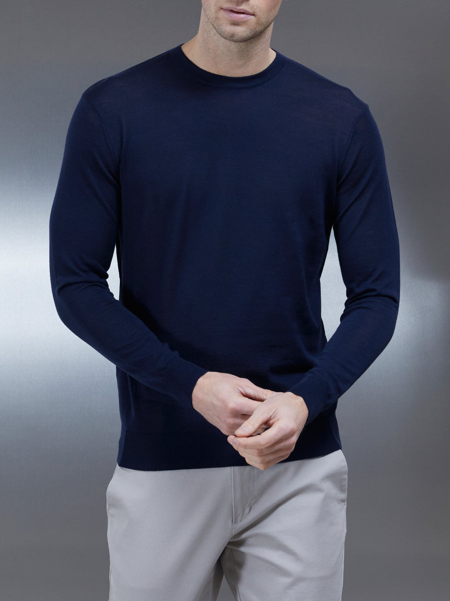 Merino Wool Sweatshirt in Navy